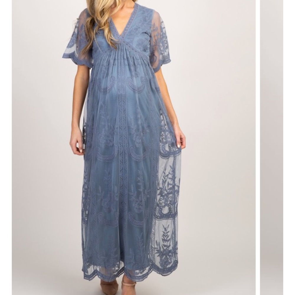 Blue lace maxi maternity dress